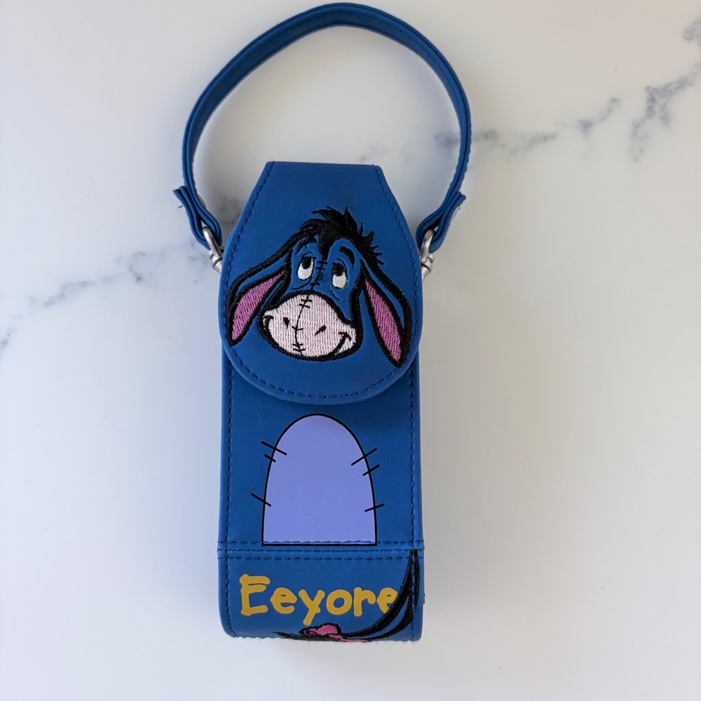 Vintage Disney Parks Eeyore Flip Phone Case Blue Embroidered Wristlet Pouch